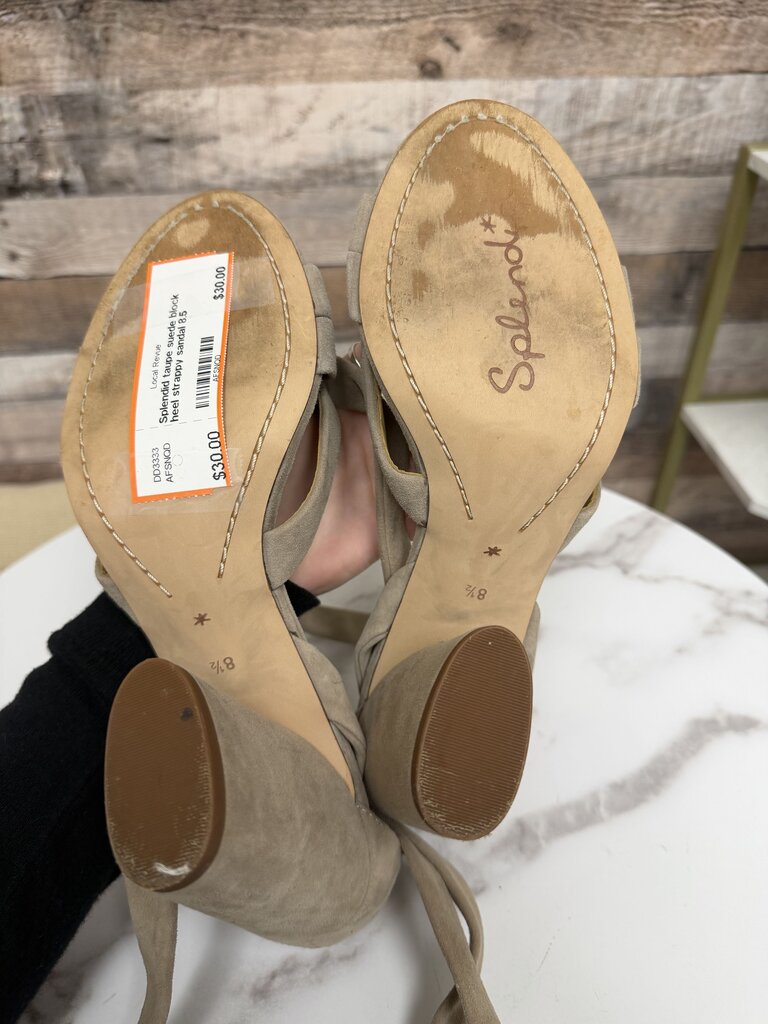 Splendid taupe suede block heel strappy sandal