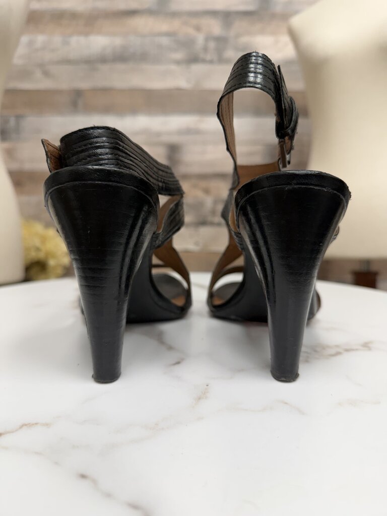 Franco Sarto black leather strappy heeled sandal