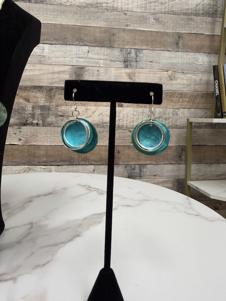 no label blue shell with silver dangle earrings no label blue OS women ACCESSORIES