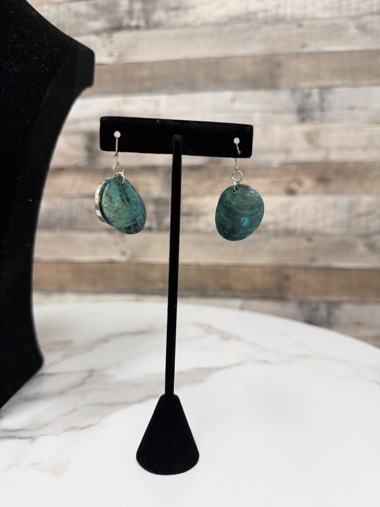 no label blue shell with silver dangle earrings no label blue OS women ACCESSORIES