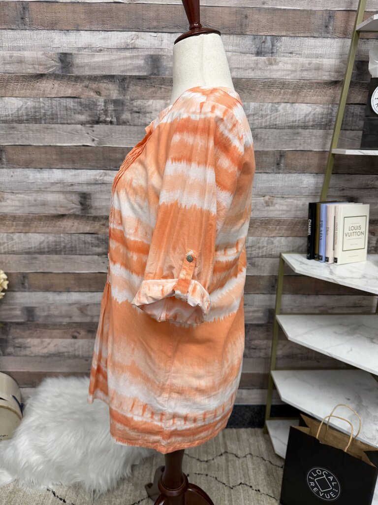 J Jill Orange & White Tie-Dye 3/4 Sleeve Button Top