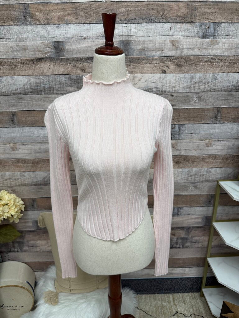 Altar'D State Pink Ribbed Knit Mock Neck Crop Sweater NWT
