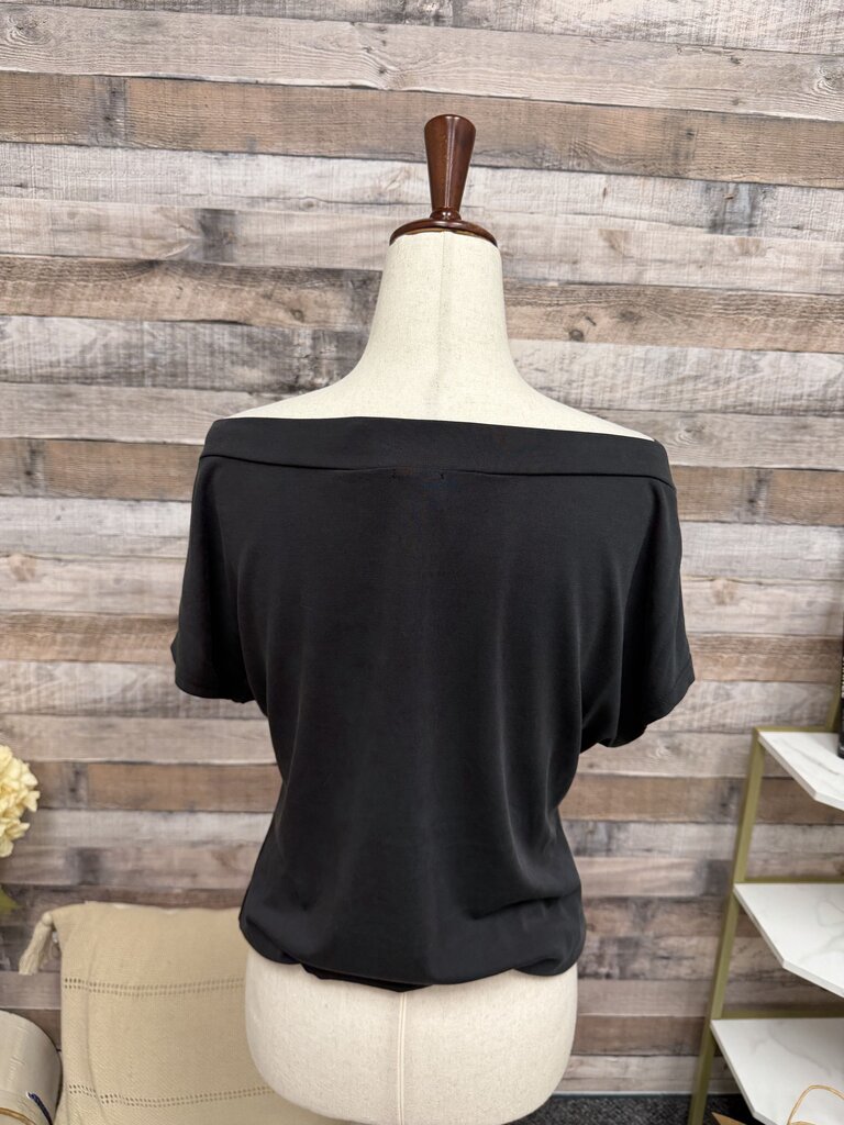 Peyton Jenson Black Draped Cowl Neck Short Sleeve Shirt Peyton Jenson Black XS women TOPS