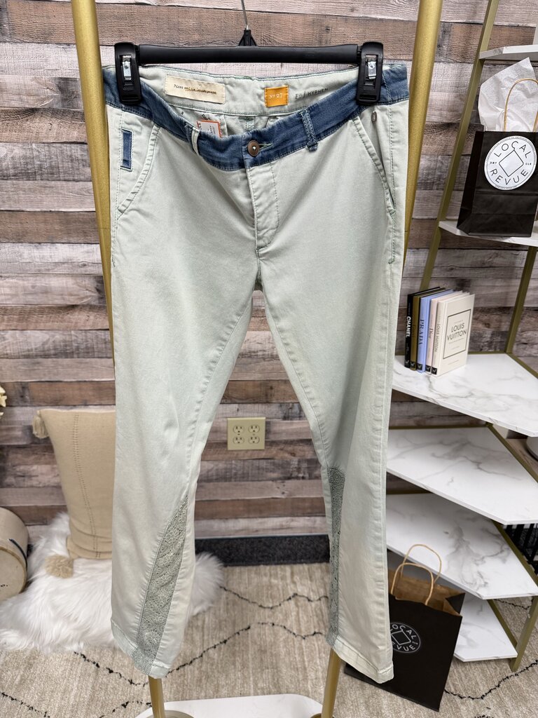 Anthropologie Mint Green Chino Pant W/ Lace Detail