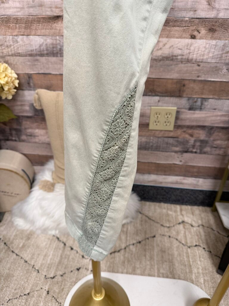 Anthropologie Mint Green Chino Pant W/ Lace Detail