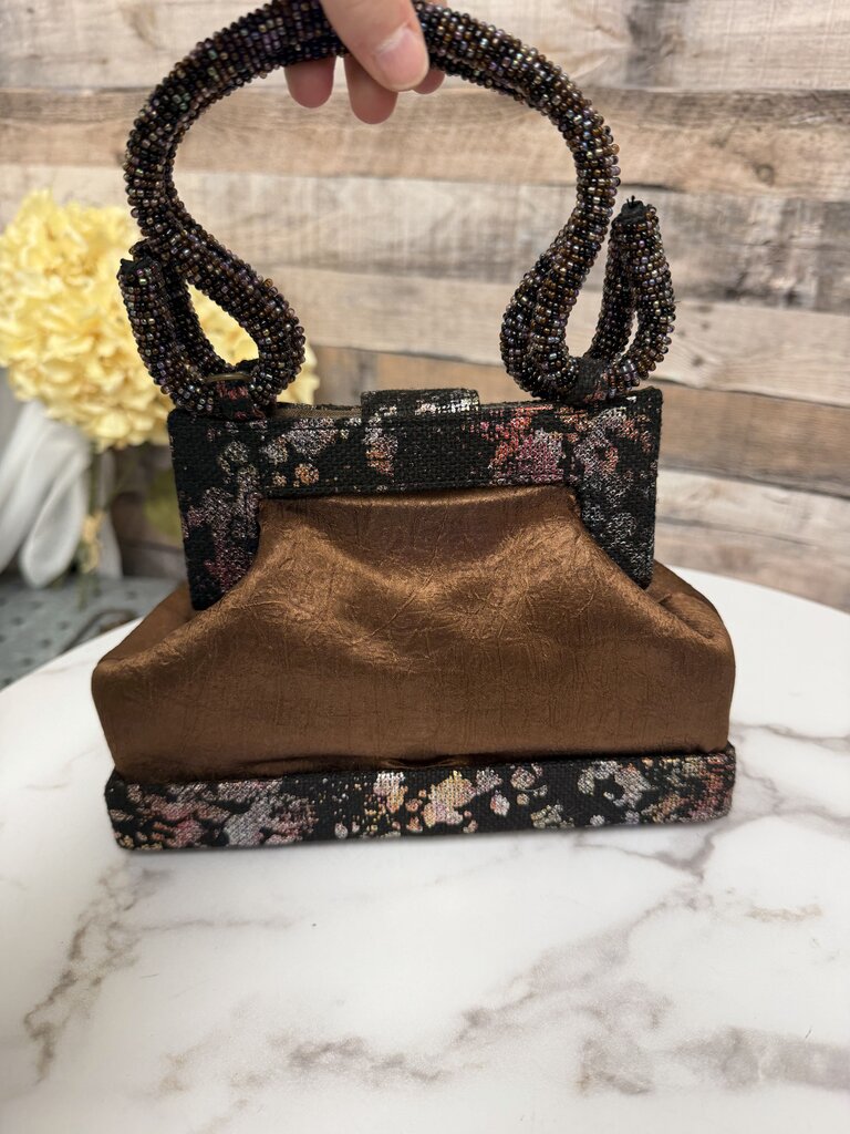 Copper Beaded Fabric Evening Bag W/ Decorative Handle