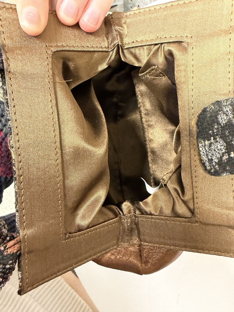 Copper Beaded Fabric Evening Bag W/ Decorative Handle