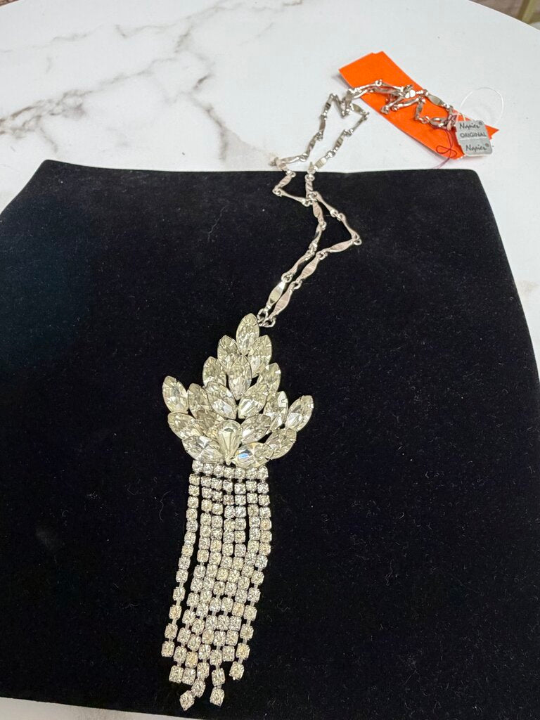 Rhinestone Statement Necklace W/ Fan Shaped Pendant no label Rhinestone OS women ACCESSORIES