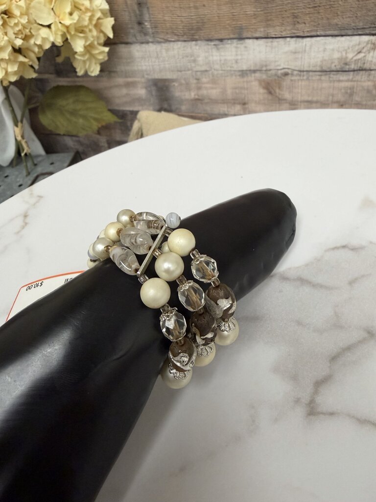 Faux Pearl and Crystal Multi Stand Wrap Bracelet