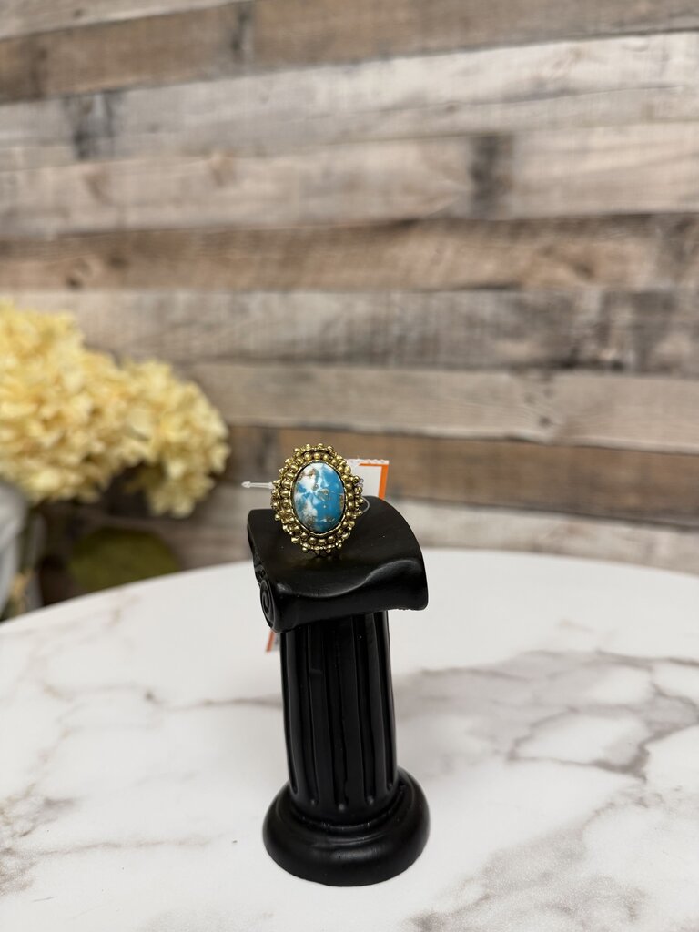Vintage Costume Gold Tone W/ Turquoise Stone Adjustable Ring