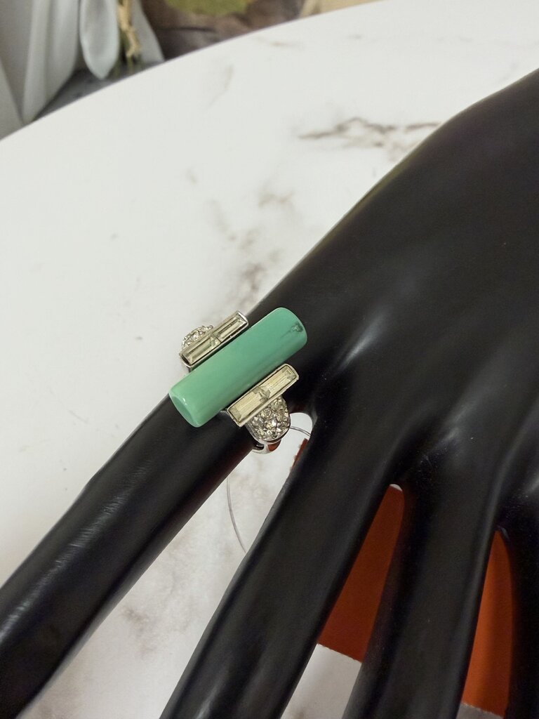 Silver W/ Green Cylinder Cocktail Ring