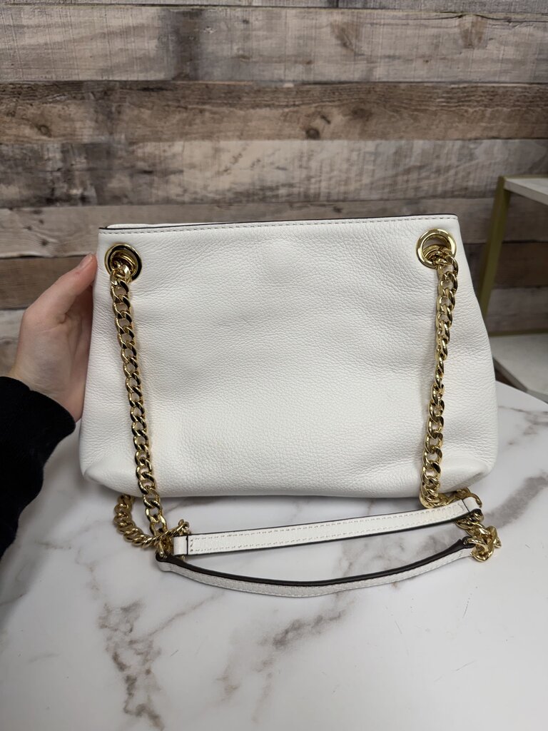 Michael Kors White Leather Stachel w/Jet Set Gold Chain