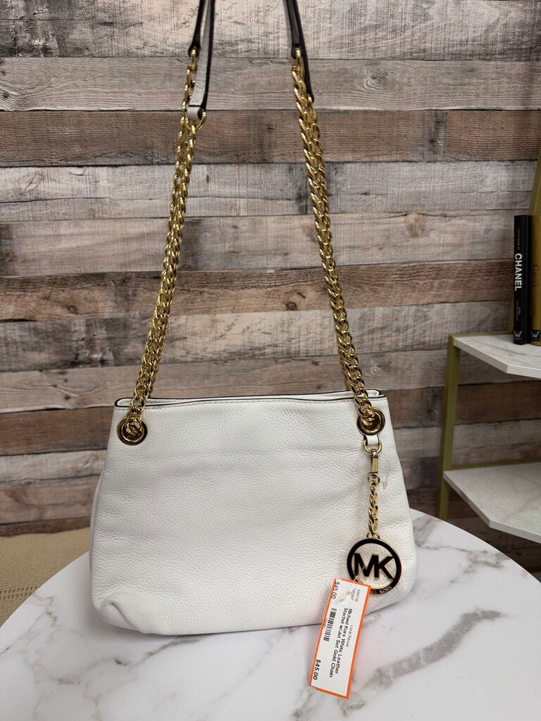 Michael Kors White Leather Stachel w/Jet Set Gold Chain