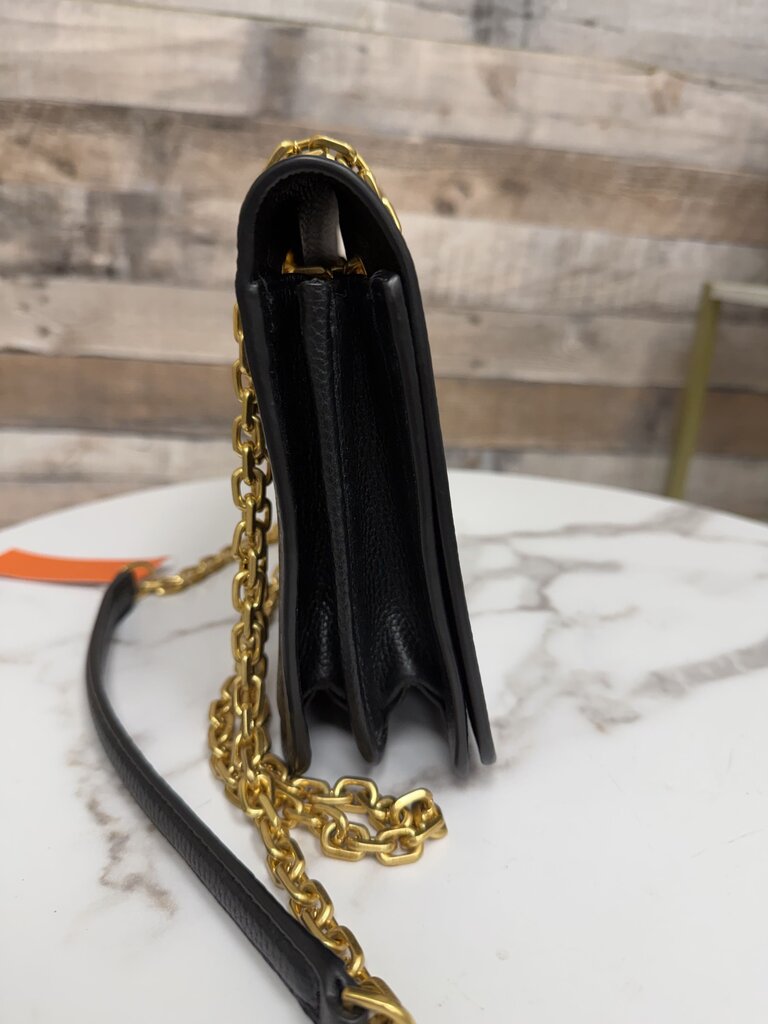 Tory Burch Black Pebbled Leather w/Gold Chain Shoulder Bag