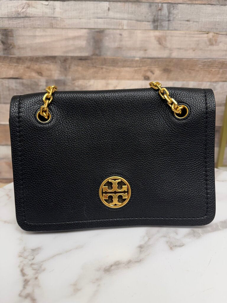 Tory Burch Black Pebbled Leather w/Gold Chain Shoulder Bag