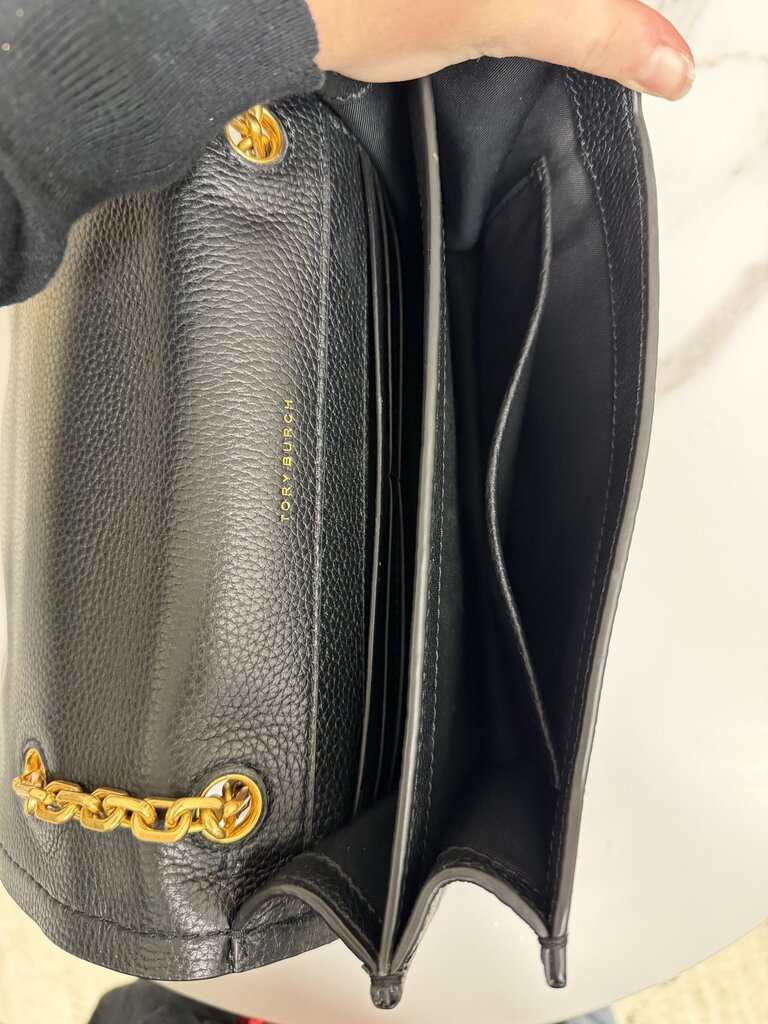 Tory Burch Black Pebbled Leather w/Gold Chain Shoulder Bag