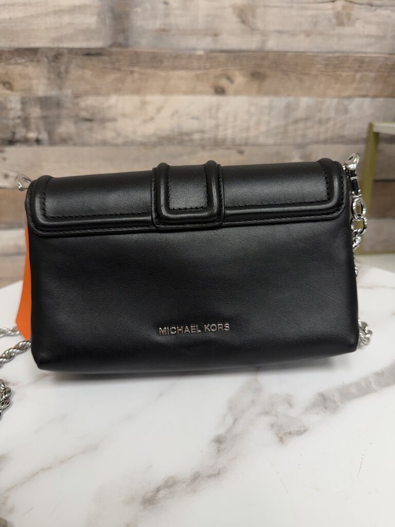 Michael Kors Black Leather Crossbody w/Silver Padlock & Chain