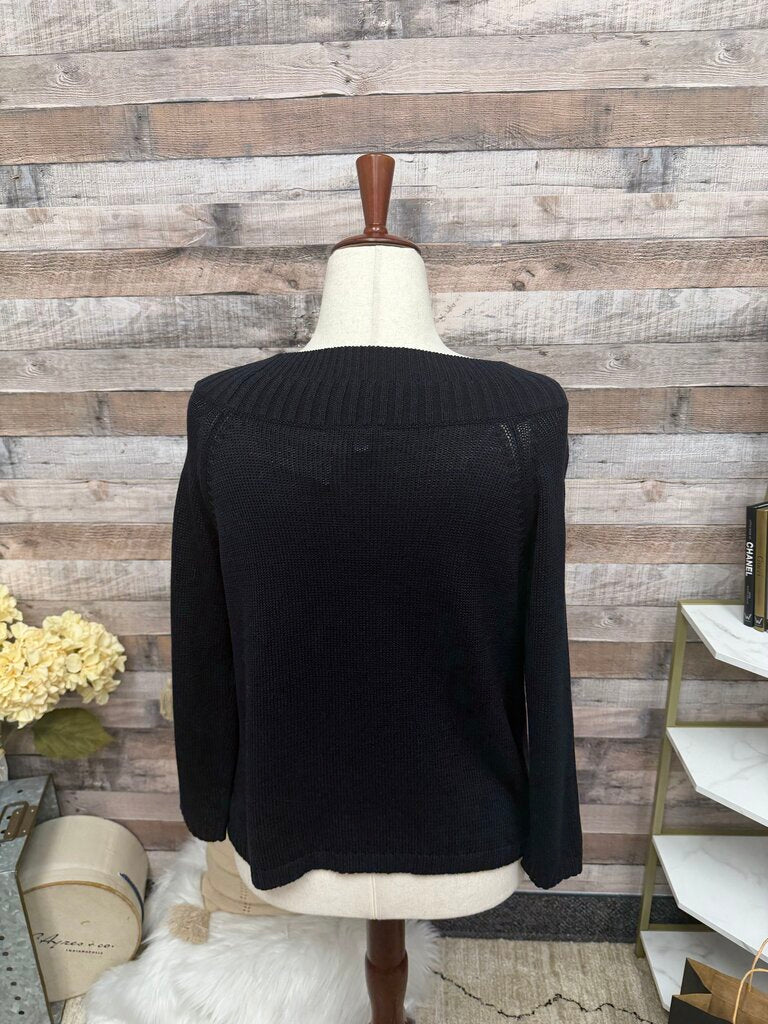 Ann Taylor Black Two Button W/ Decorative Neckline Sweater