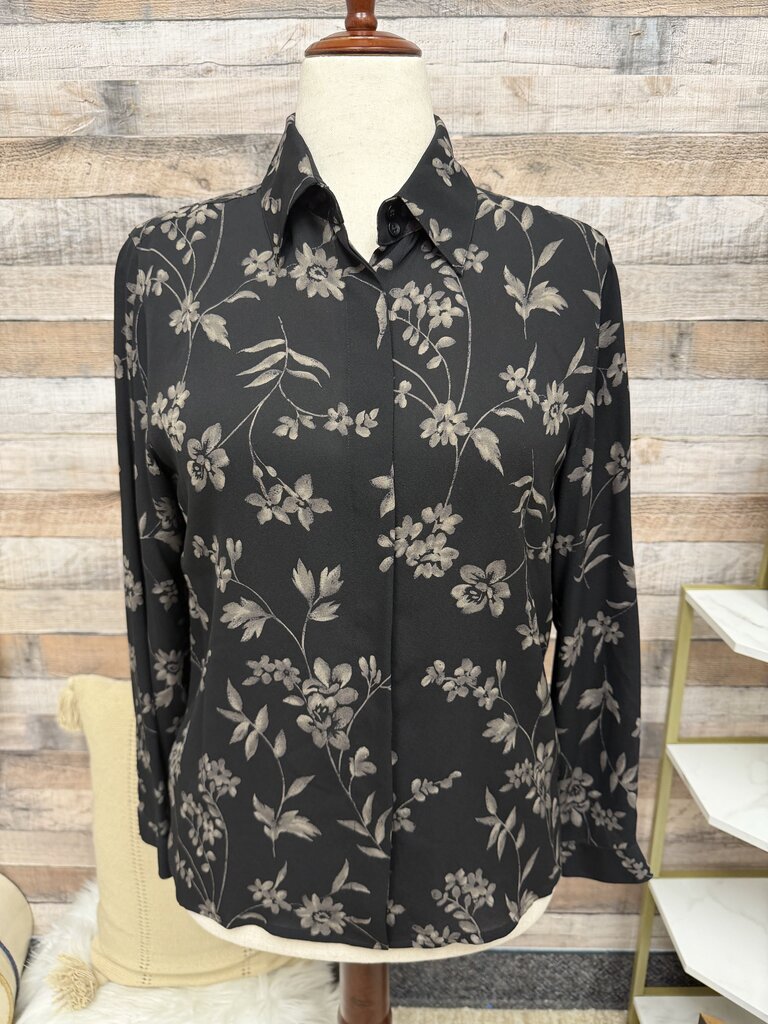 Jones New York Black Floral Print Button Down Top