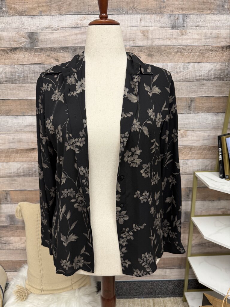 Jones New York Black Floral Print Button Down Top