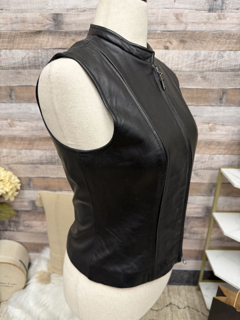 Siena Studio Black Zip Up Leather Vest