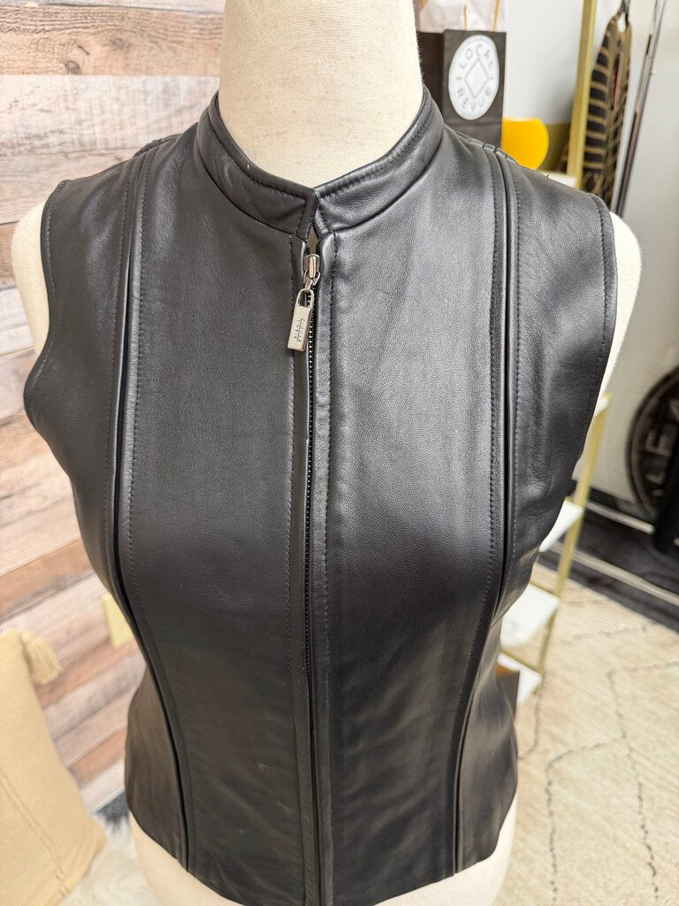Siena Studio Black Zip Up Leather Vest