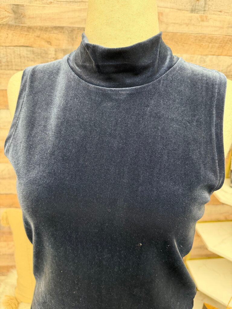 J Crew Blue Velvet Sleeveless Mock Neck Top
