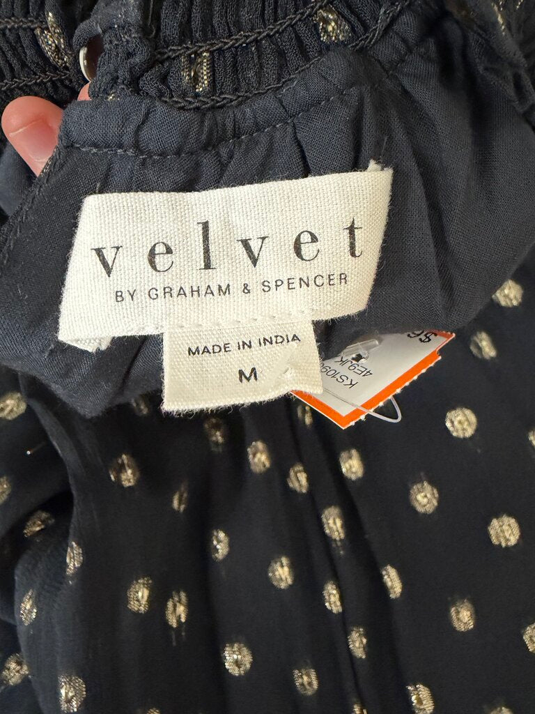 Velvet Black W/ Gold Sparkle Dot Long Sleeve Dress