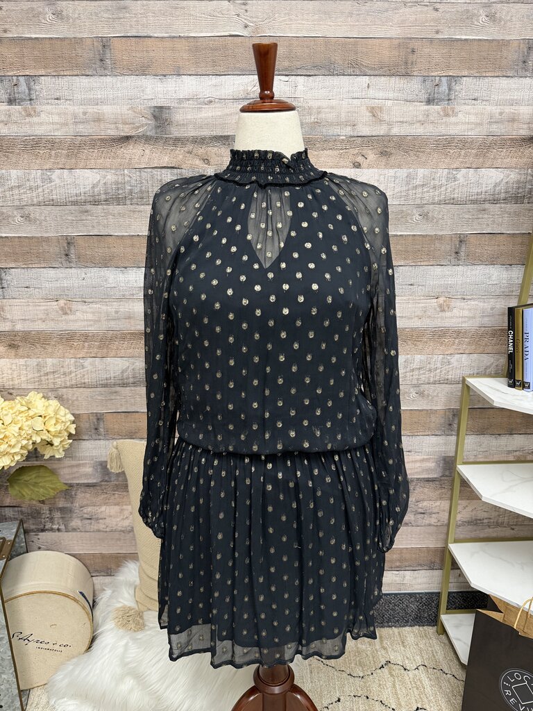Velvet Black W/ Gold Sparkle Dot Long Sleeve Dress