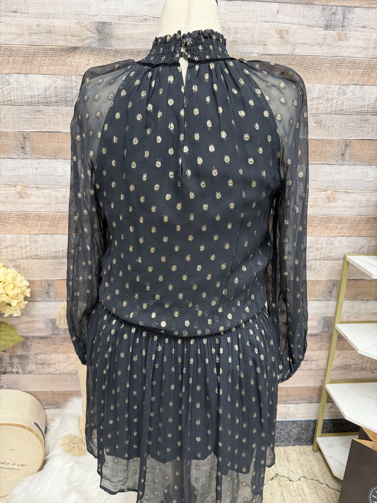 Velvet Black W/ Gold Sparkle Dot Long Sleeve Dress