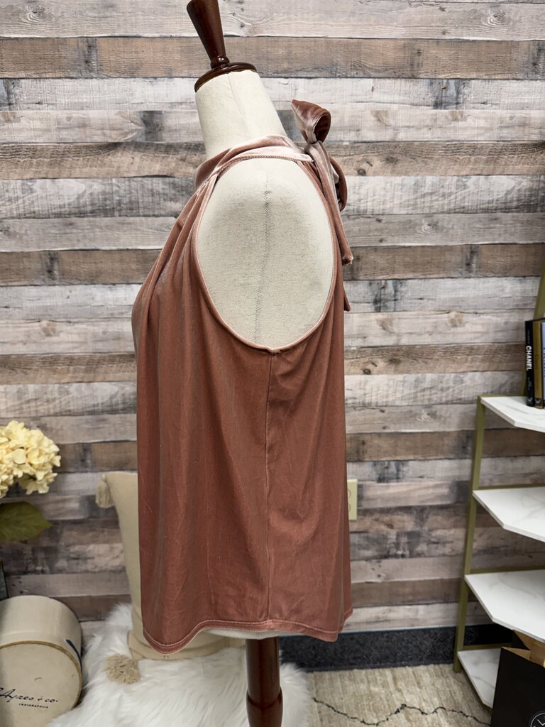 Gibson Pink Velvet Halter Top W/ Back Tie Detail
