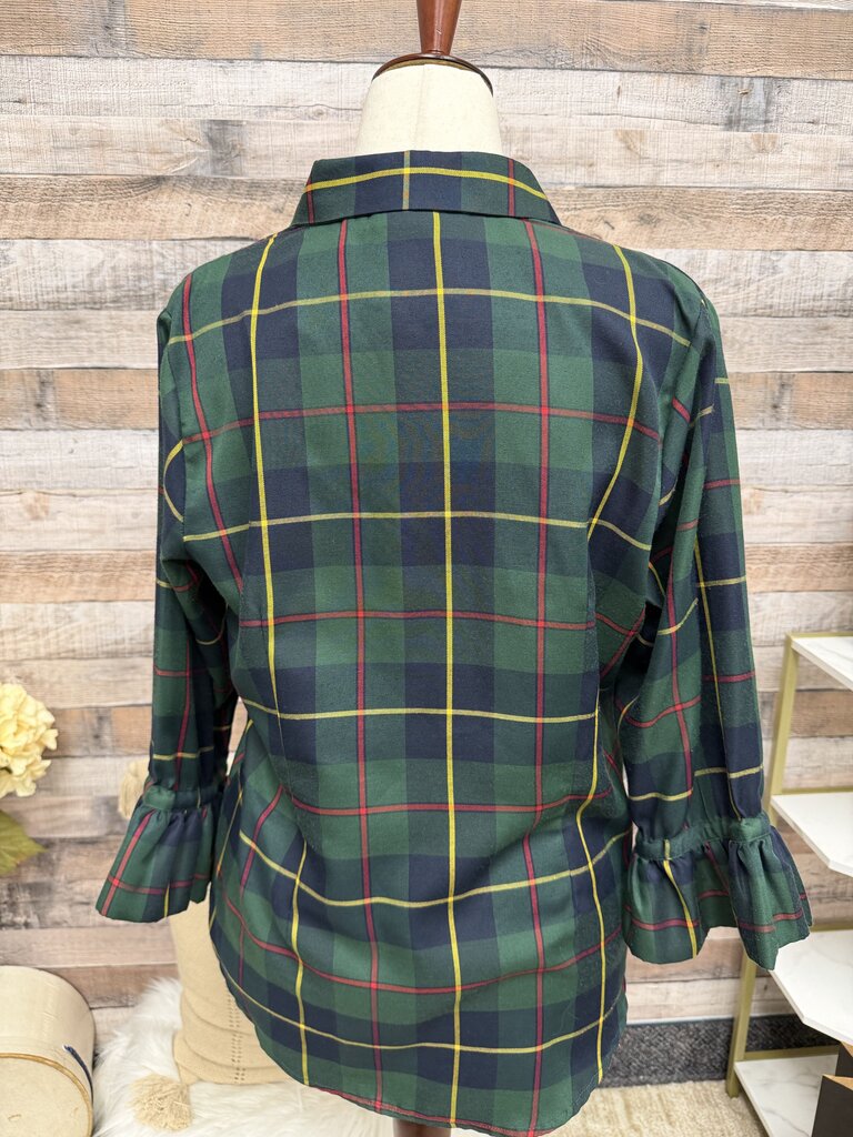 Gretchen Scott Plaid Shirt W/ Ruffle Sleeves