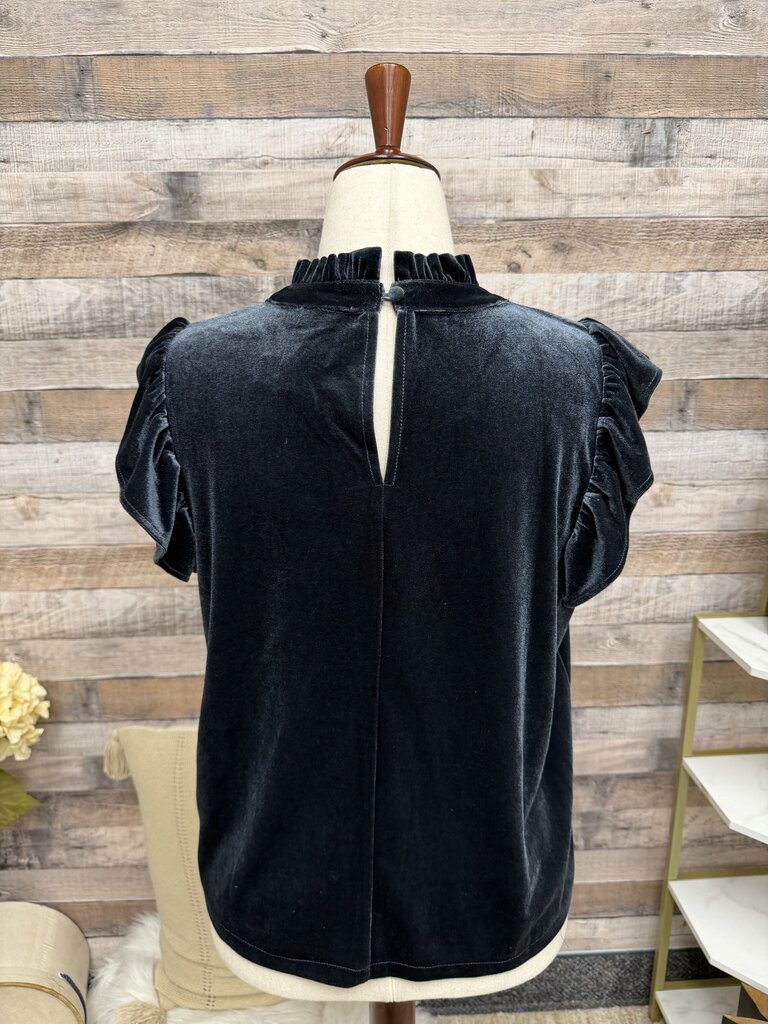 Allison Joy Gray Velvet Ruffle Sleeve Top