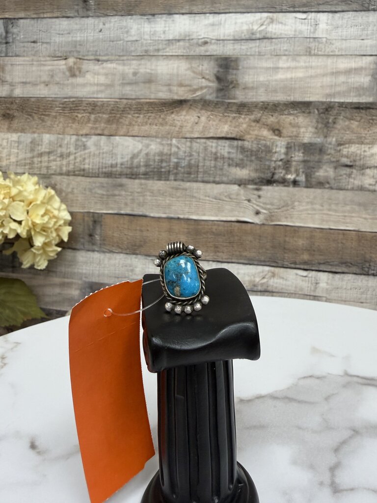 Navajo Turquoise Statement Ring W/ 5 Silver Circles