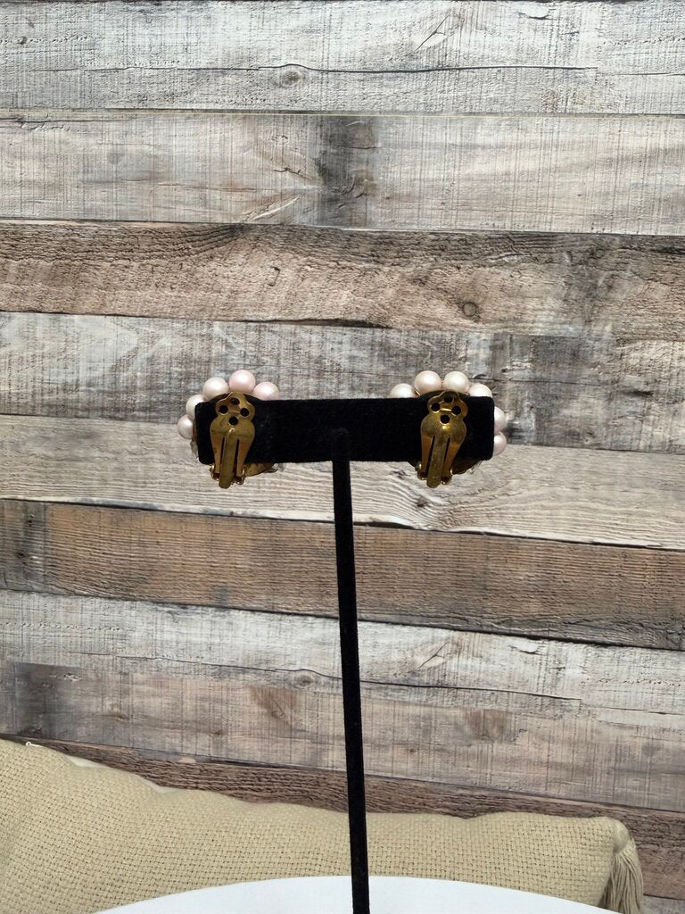 Glass Bead and Faux Pearl Cluster Clip On Earring