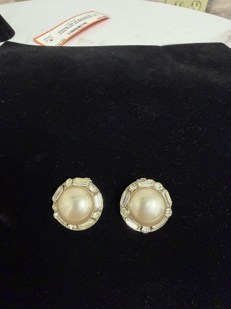 Vintage Clip On Earring W/ Faux Pearl and Rhinestone