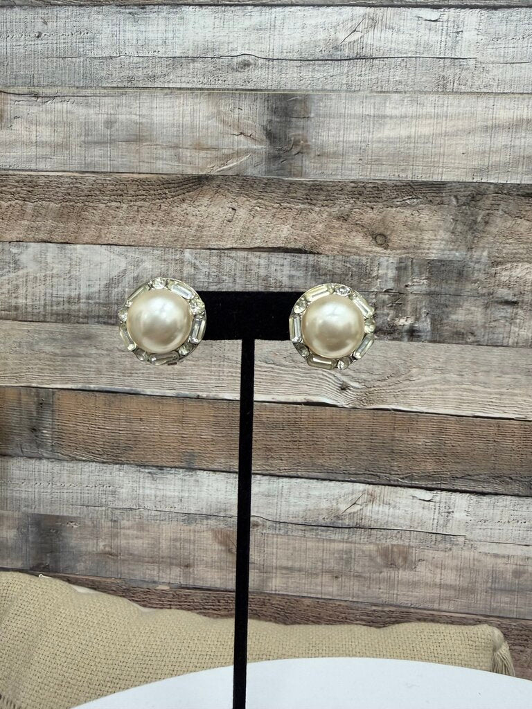Vintage Clip On Earring W/ Faux Pearl and Rhinestone