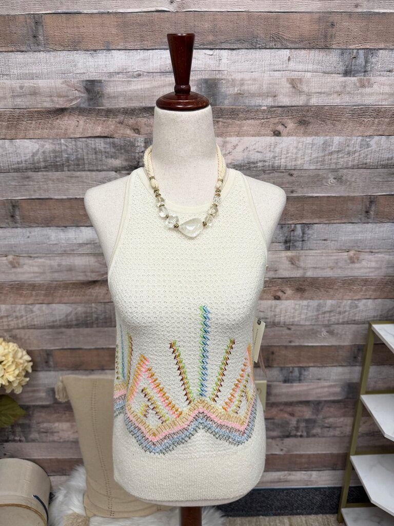 Anthropologie Cream w/ Chevron Design Sleeveless Knit Tank NWT