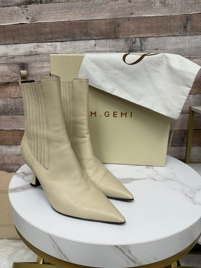 M.Gemi Cream Leather Ankle Boot w/ Woven Detail