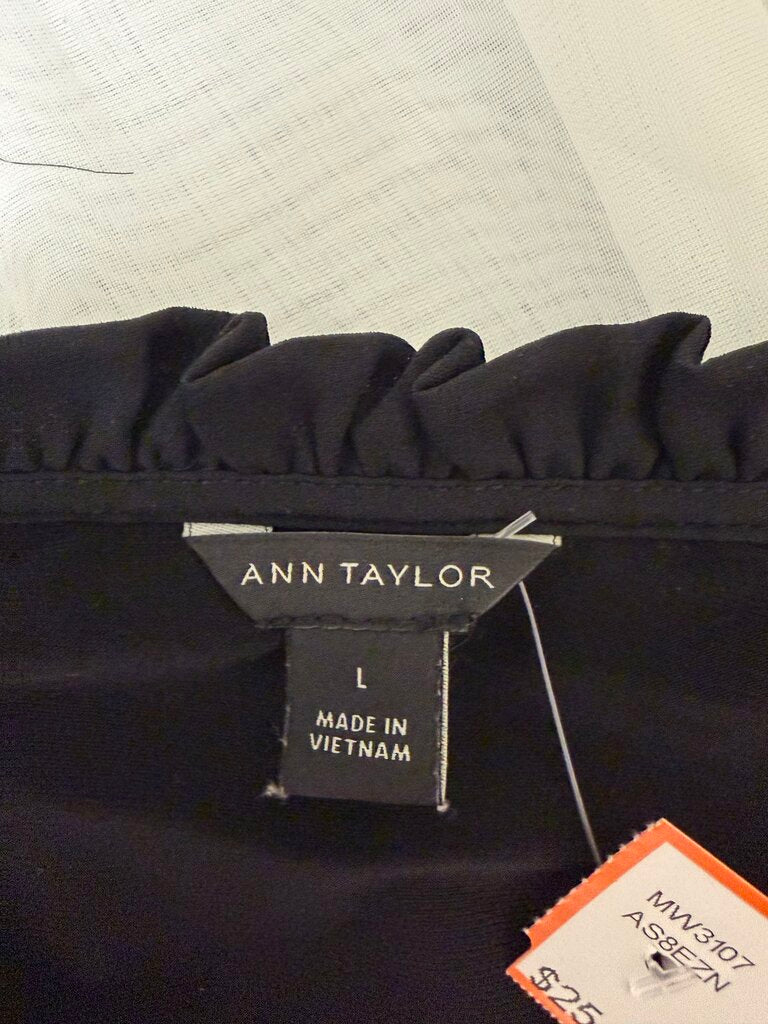 Ann Taylor Black Silk Long Sleeve Button Up Shirt