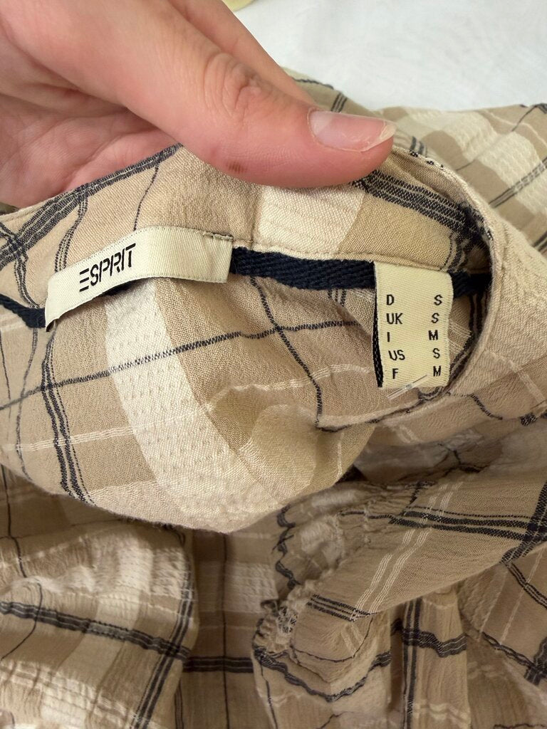 ESPRIT Cream Plaid V-Neck Button Down Shirt