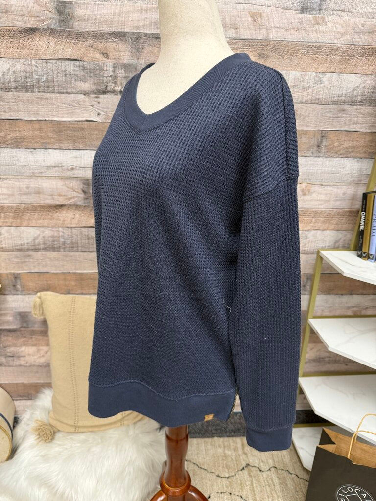 L.L. Bean Navy V- Neck Waffle Pull Over