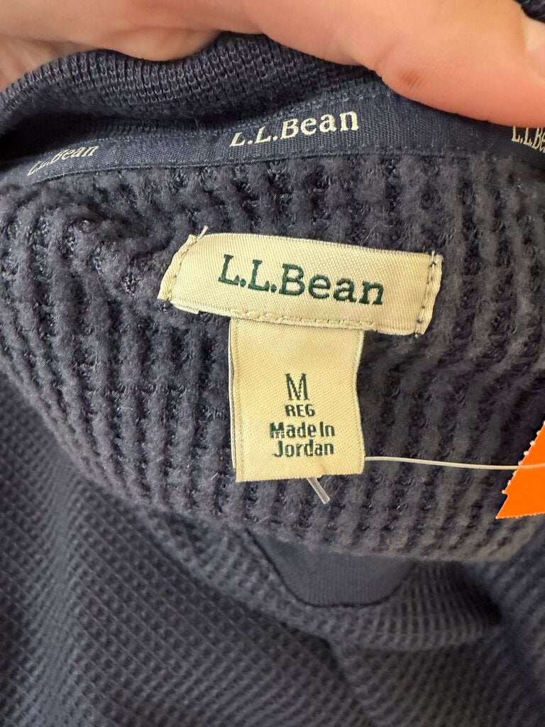 L.L. Bean Navy V- Neck Waffle Pull Over