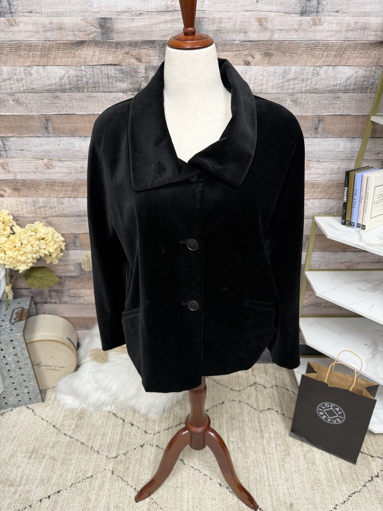 Talbot's Black Velvet Button Up Coat w/ Collar
