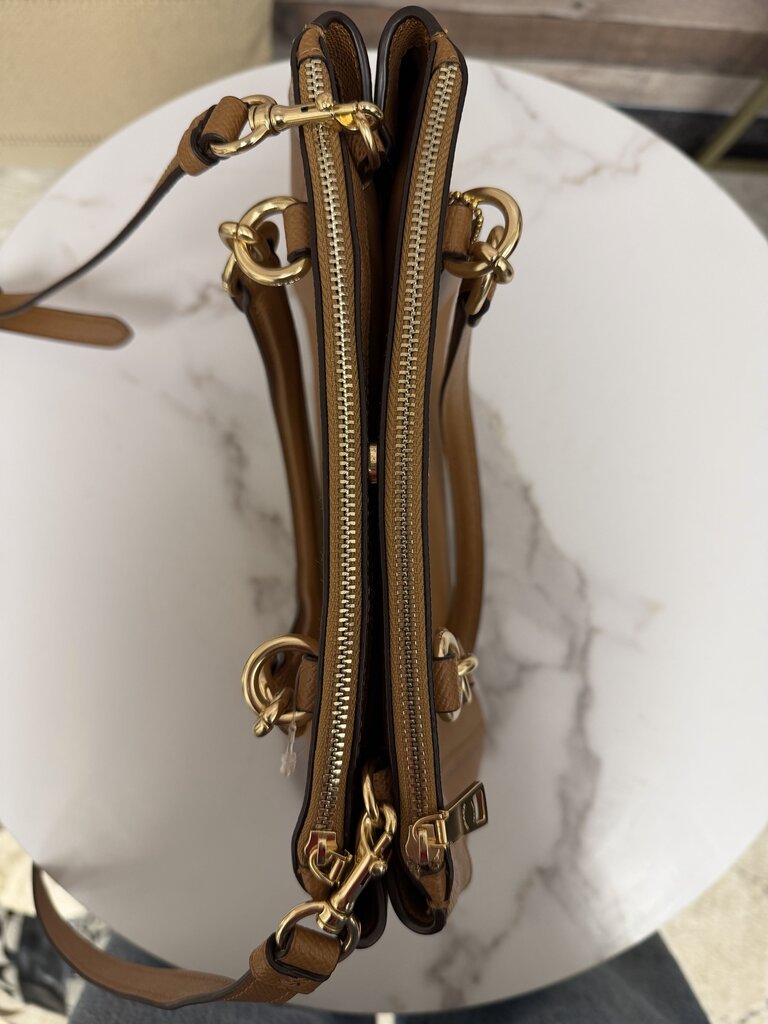 NWT Coach Cognac Crossgrain Brooke Leather Satchel