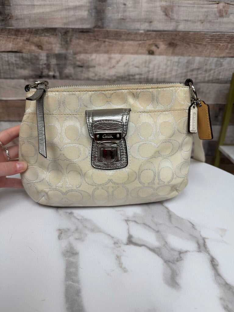 Coach Ivory Silver Stitching Signature Canvas Crossbody