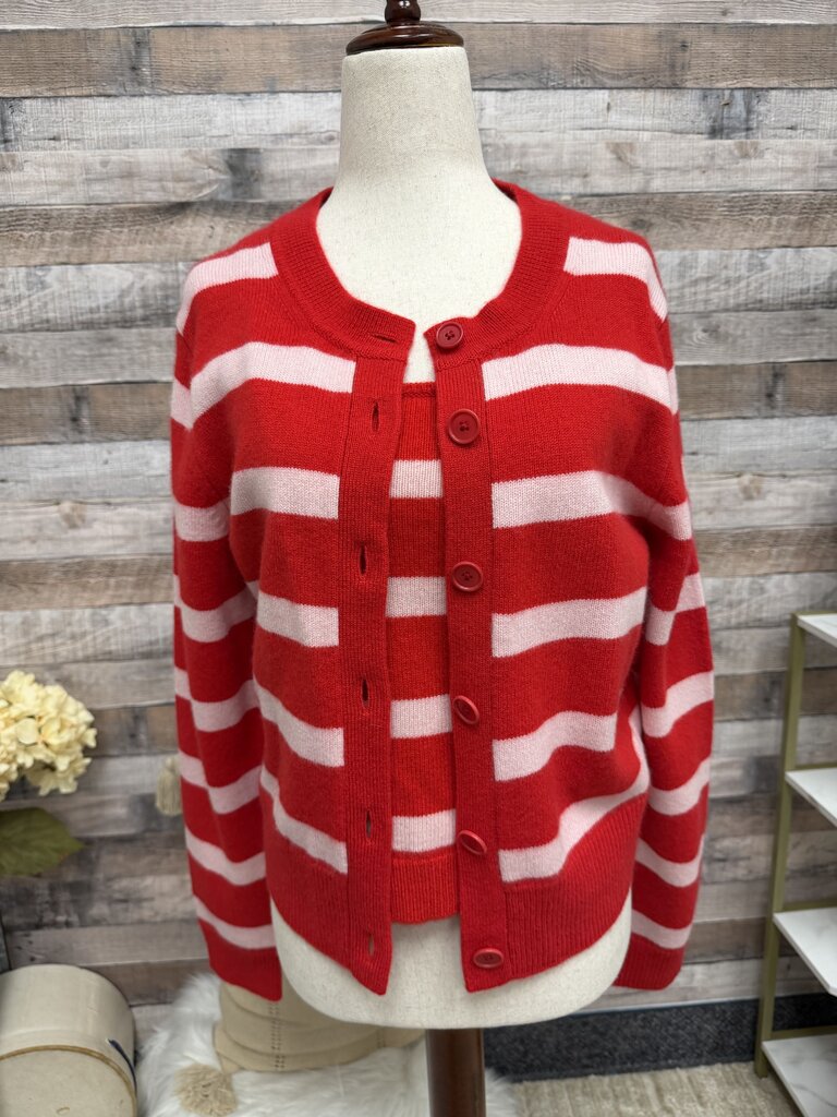 Banana Republic Red/Pink Striped Cashmere Sweater Set