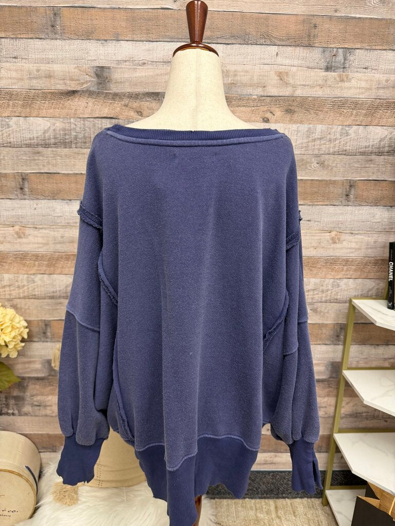 Free People Blue "13" Graphic Camden Sweatshirt