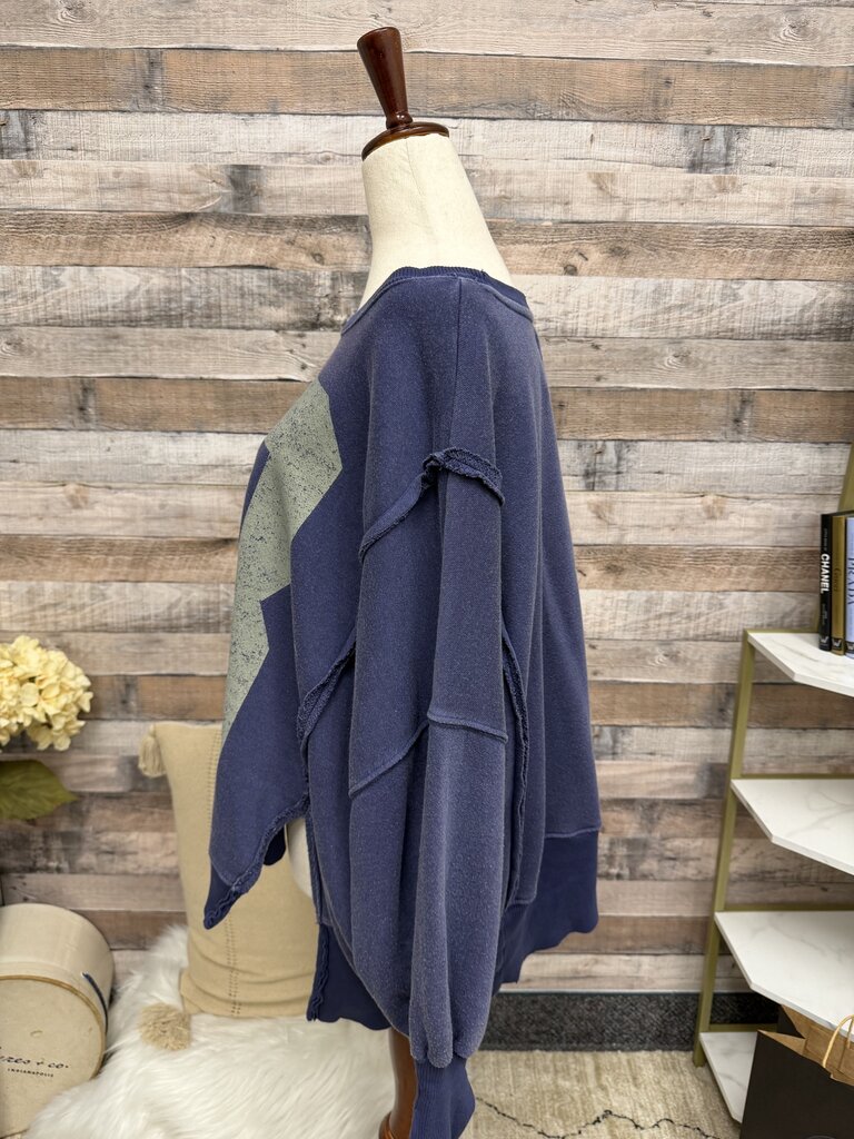 Free People Blue "13" Graphic Camden Sweatshirt