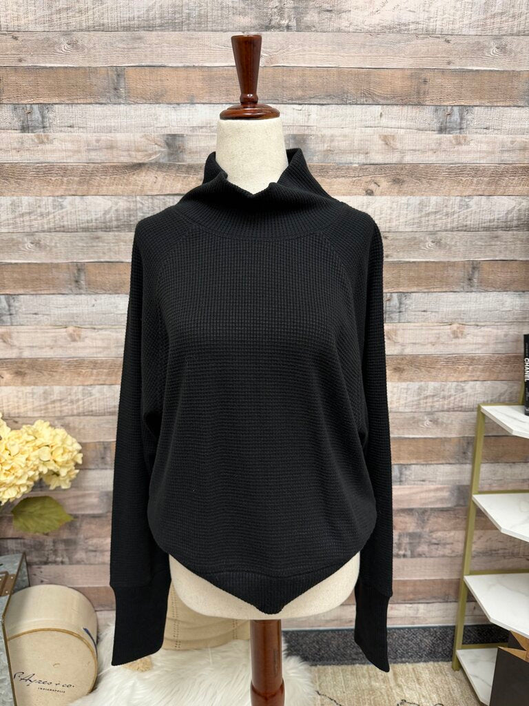 Alo Black Waffle Knit Long Sleeve Top W/ Turtleneck